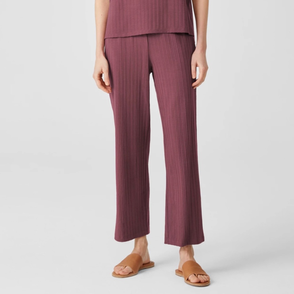 Eileen Fisher Womens Ribbed Straight Leg Ankle Pant Mauve Tencel-Medium - Picture 2 of 9